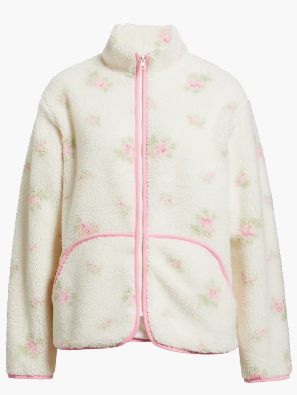 Happy camper Sienna Flower Fleece Jacket - Cream with Pink Floral Trim